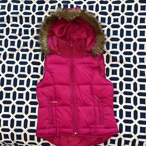 Pink Puffer Vest with Faux Fur Hood